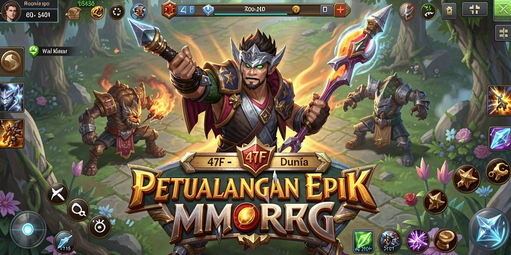 Tangkapan layar menampilkan aksi seru dalam dunia MMORPG 47F.