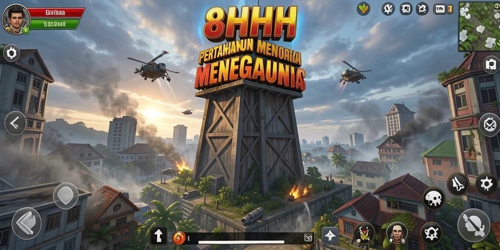 Tangkapan layar utama menampilkan serangan gelombang musuh di 8HHH.