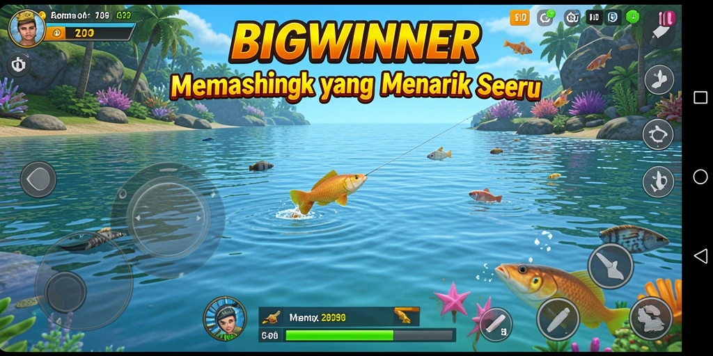 Screenshot gameplay BIGWINNER dengan aksi memancing yang seru.
