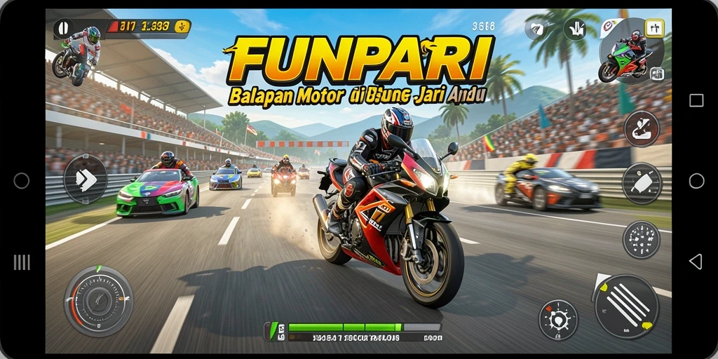 Gameplay seru dalam balapan motor di FUNPARI.