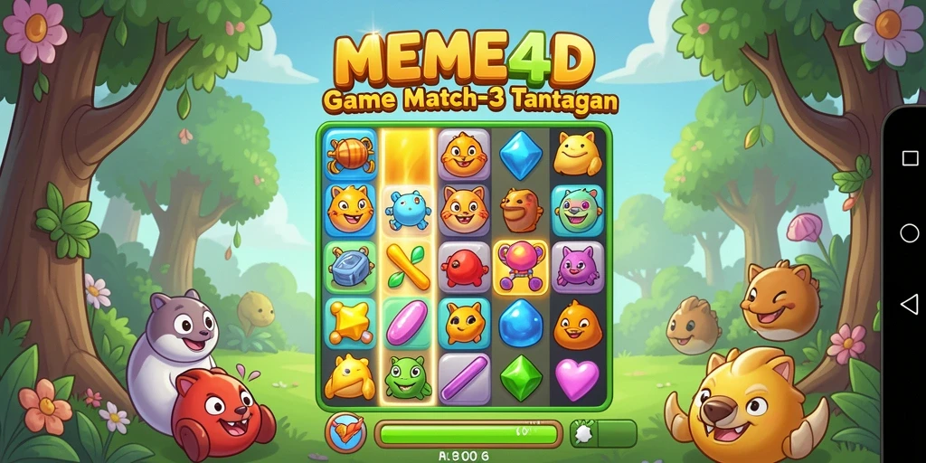 Tampilan gameplay seru dari MEME4D dengan elemen Match-3 yang menarik.