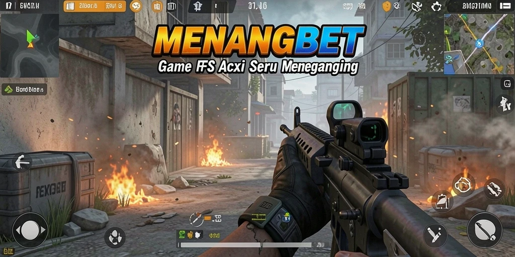 Screenshot utama MENANGBET menunjukkan pertempuran mendebarkan dalam gameplay FPS.
