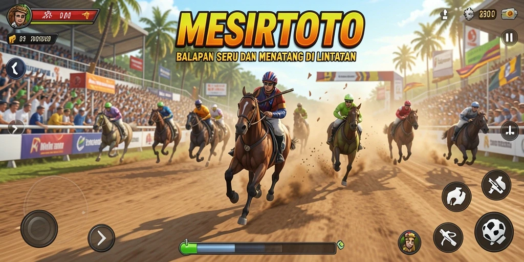Screenshot utama gameplay MESIRTOTO menampilkan balapan seru dan menantang.