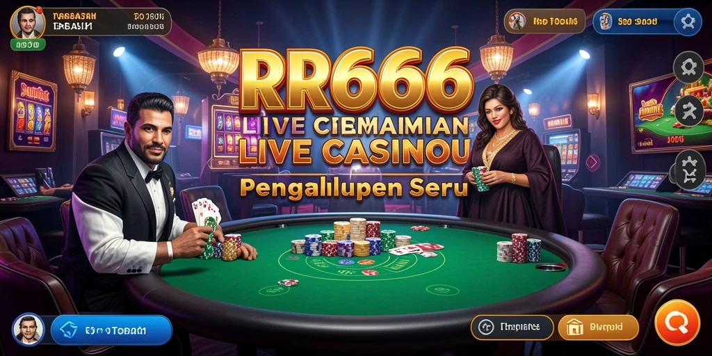 Screenshot menunjukkan dealer live di RR666 yang sedang memandu permainan kasino.