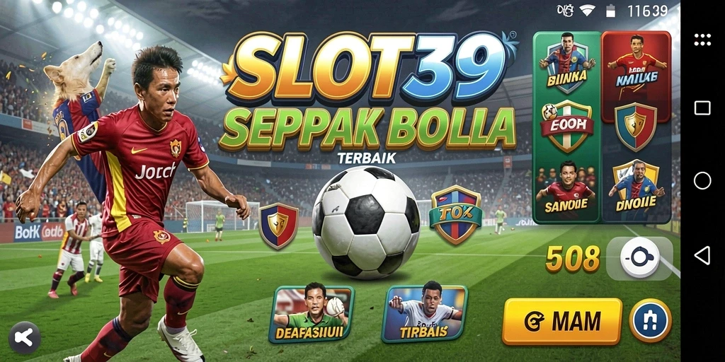 Tangkapan layar SLOT39 menampilkan gameplay seru dengan tema sepak bola.